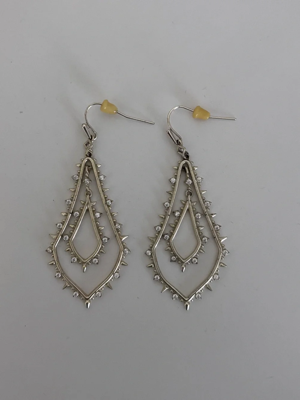 Kendra Scott Gold/Silver Teardrop Dangle Earrings with Clear stone Accents